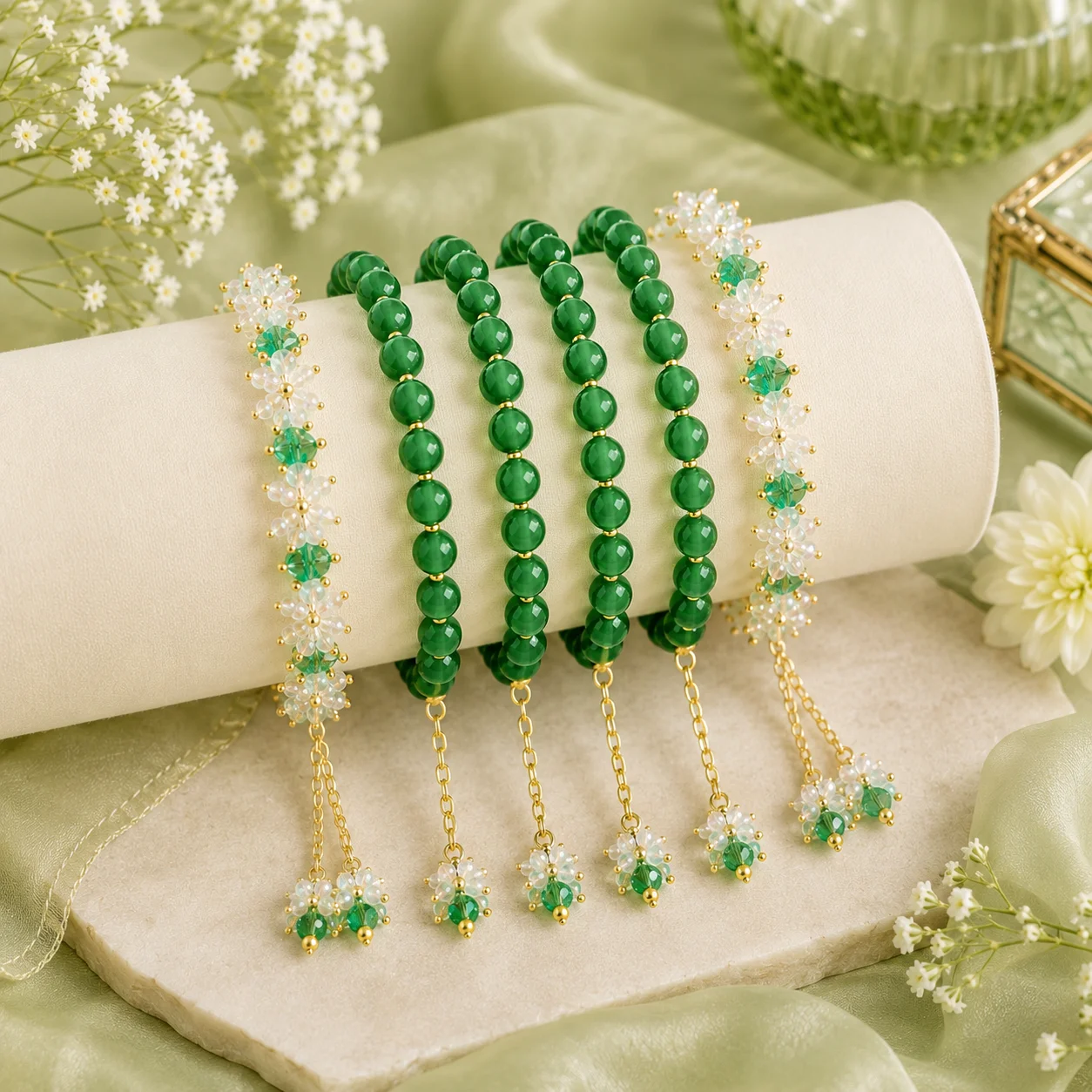 Emerald Blossom Bangles